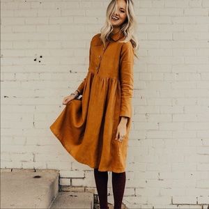 Roolee Long Sleeve 100% Linen Tan Brown Dress Size Large